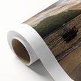 Art deco poster of Caribbean scenery with pastel blue and green tones on rolled canvas, ideal for nursery wall art.
