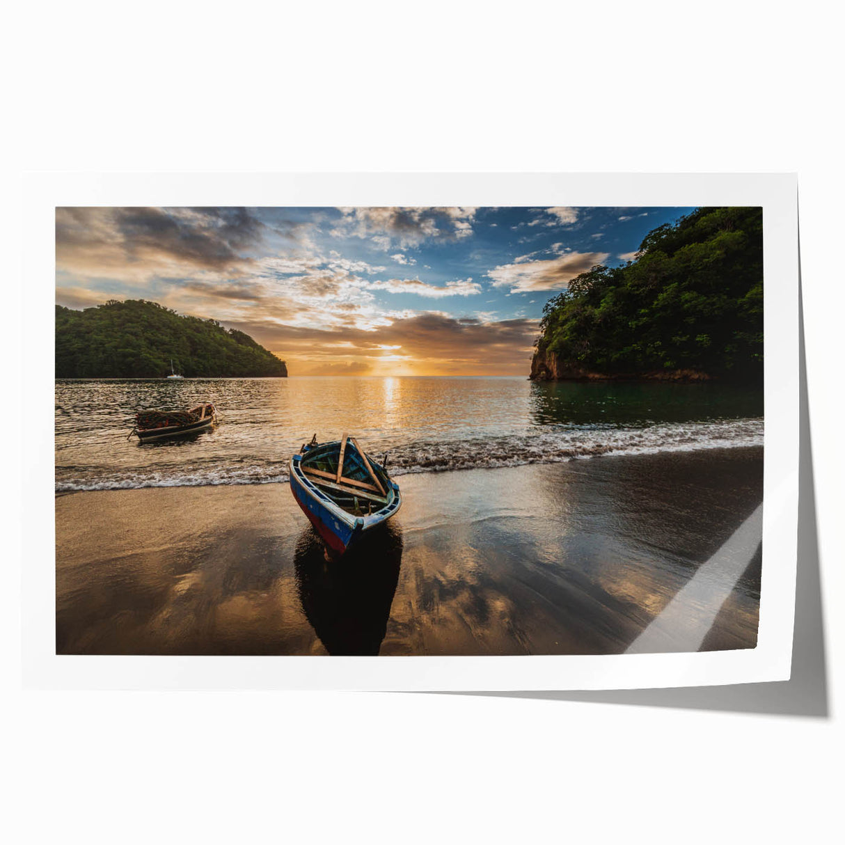 Extra large rolled print of a Caribbean Saint Vincent scenery with vibrant green and blue tones.