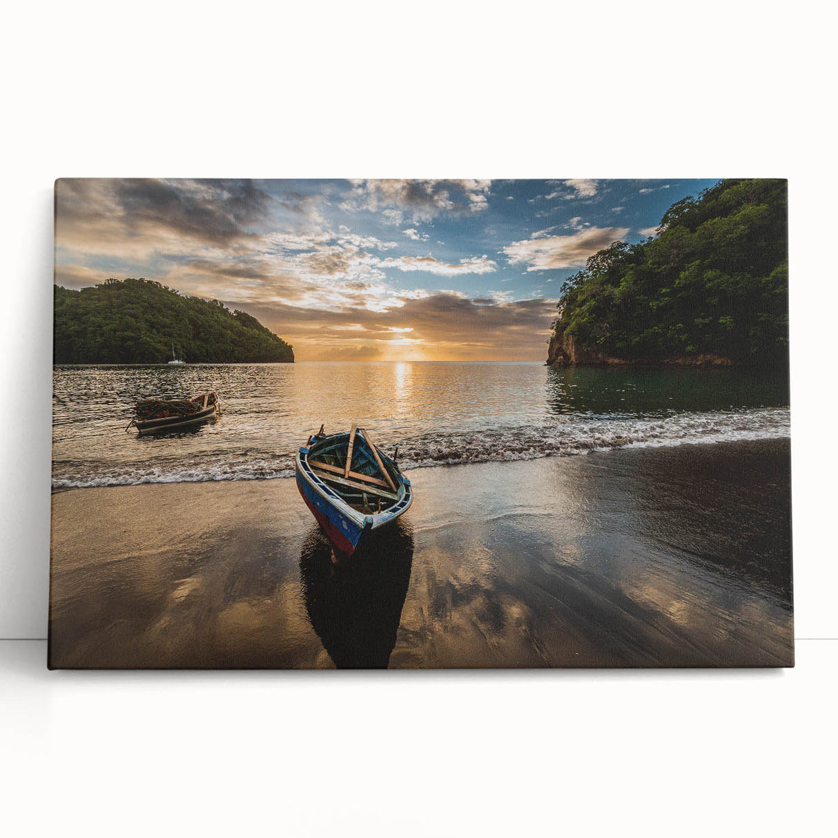 Large black and white stretched canvas of Caribbean Saint Vincent scenery, ideal for kitchen wall art.