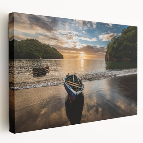 Large art print of Caribbean Saint Vincent scenery on stretched canvas, featuring vivid blue and green tones.