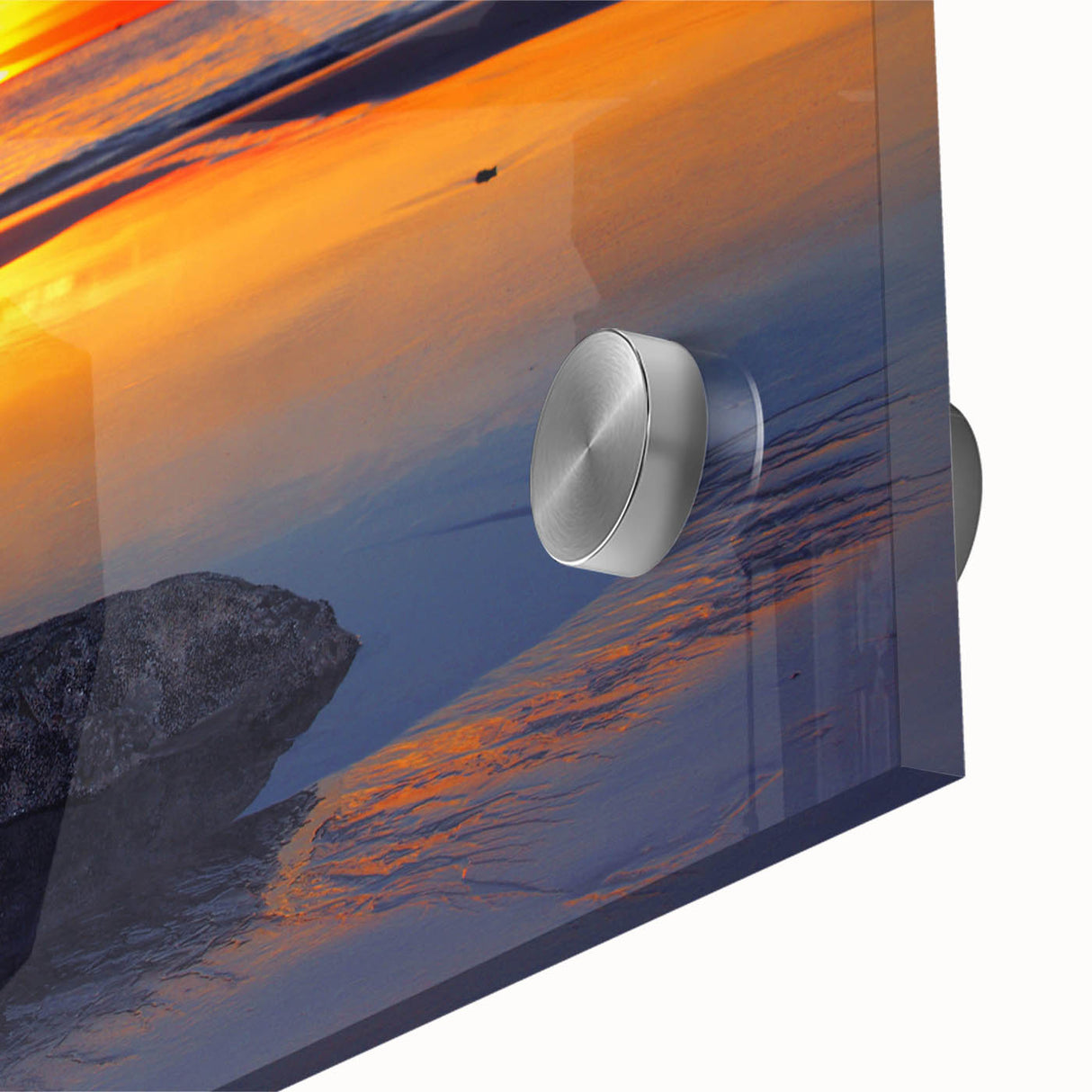 Large abstract wall art depicting a Caribbean seascape in vibrant blue and turquoise hues, printed on acrylic glass.