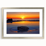 Extra large abstract art print of a Caribbean scene in silver frame, featuring textured blue and teal hues.