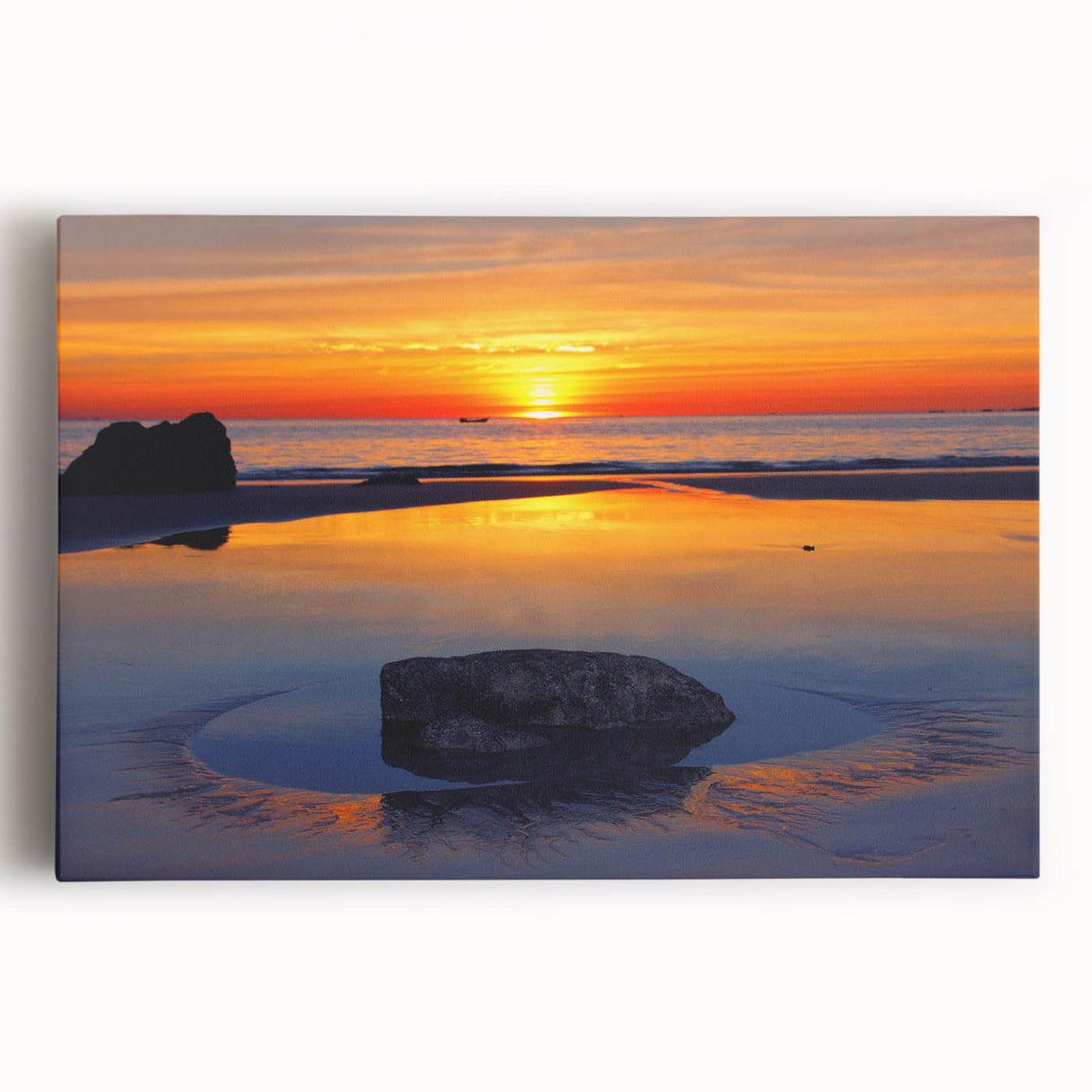 Black and white stretched canvas of a serene Caribbean beach scene, ideal for kitchen wall art or bedroom ambiance.