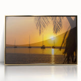 Framed acrylic print of a Caribbean Virgin Islands scenery in art deco style, with vibrant blue and green tones.