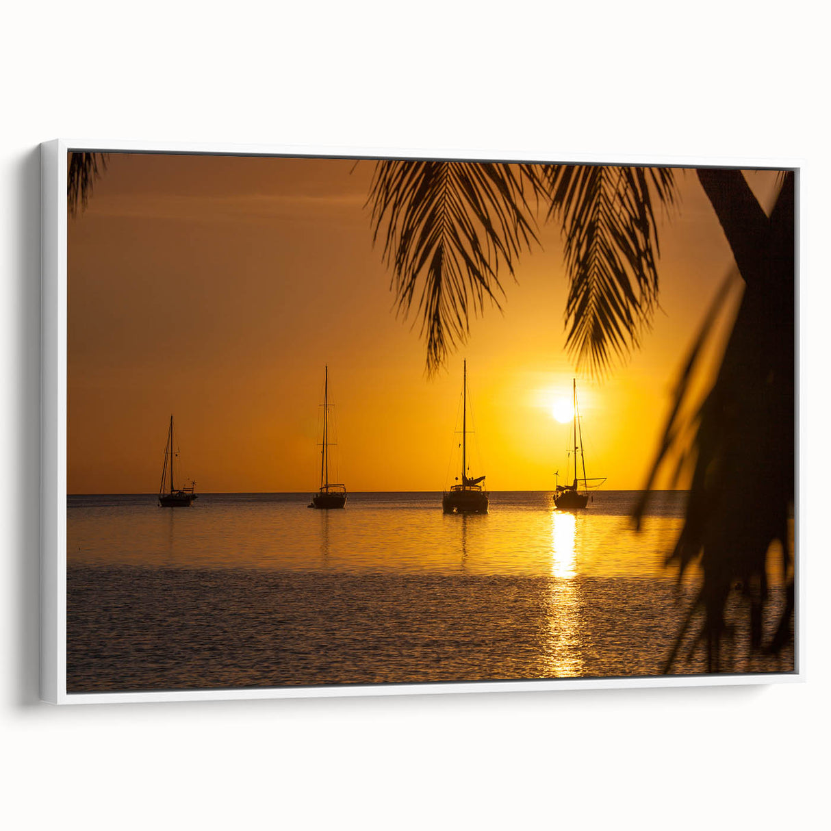 Vintage poster art of the Caribbean Virgin Islands on a framed canvas, featuring vibrant blue and green tones.