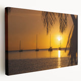 Tropical Caribbean beach scene on large stretched canvas, featuring vivid blue and green tones, ideal for kitchen wall art.