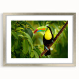 Textured abstract art print of Central American scenery in silver frame, ideal for bedroom art.