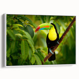 Vintage poster art of Central America with vibrant colors on a large framed canvas, ideal for living room decor.