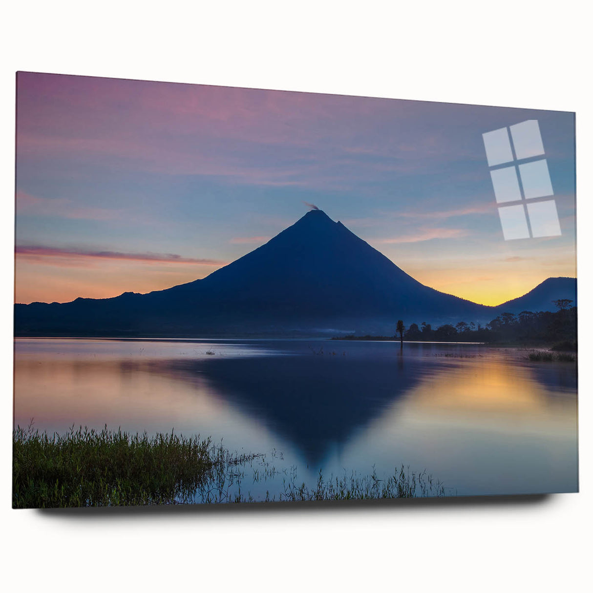 Large abstract wall art featuring a vibrant Costa Rican landscape on acrylic glass, ideal for bedroom or dining room decor.