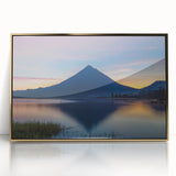 Large art print of a Costa Rican scenery in mid-century modernist style, framed in gold acrylic.