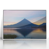 Acrylic print of a Central American landscape in art deco style, featuring muted earth tones.