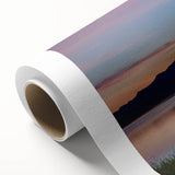 Art deco poster of a Costa Rican landscape on rolled canvas, featuring muted green and blue tones.