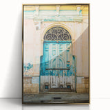 Large art print of a Central American scenery in El Salvador, framed in gold acrylic, in mid-century modernist style.