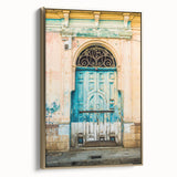 Framed canvas depicting a vintage-style Salvadoran landscape with gold and black tones, ideal for bedroom wall art.