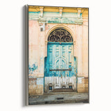 Framed canvas of a vintage-style landscape painting depicting El Salvador's scenery in vibrant colors.