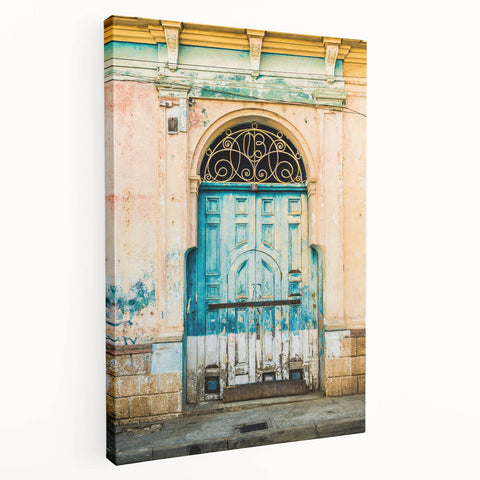 Large art depicting a Central American scenery on stretched canvas, featuring vibrant green and earth tones.