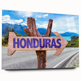 Large abstract wall art of a Central American scenery in muted earth tones on acrylic glass.