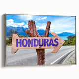 Framed landscape art painting of a vibrant, colorful Central American scenery on canvas, ideal for living room decor.