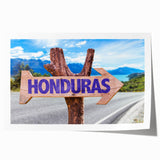 Extra large rolled print of a Central American scenery with vibrant green and floral elements.