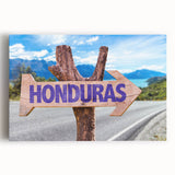 Black and white stretched canvas of a Central American landscape, ideal for kitchen art.