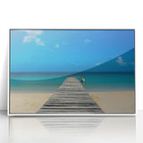 Art deco poster of a Central American landscape in muted earth tones, framed acrylic, ideal for nursery wall art.