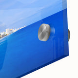 Large abstract wall art on acrylic glass featuring a mid-century modernist design with vibrant hues.