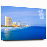 Large abstract wall art featuring a panoramic view of Central America, rendered in vibrant colors on acrylic glass.