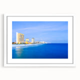Abstract art print depicting a vibrant scene of Central America in Panama, framed with a white mat.