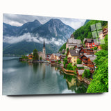 Large abstract acrylic print of a European scenery in muted earth tones, perfect for bedroom or dining room decor.