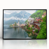 Large abstract wall art featuring muted earth tones of a European landscape on framed acrylic.