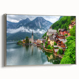 Landscape art painting of a scenic Austrian village on a framed canvas.