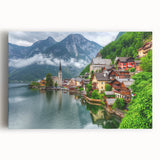 Black and white large art print of a scenic European landscape on stretched canvas, ideal for kitchen wall art.