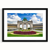 Extra large abstract art print featuring a colorful, textured depiction of a European scenery on a black framed canvas.