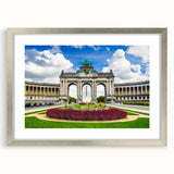 Extra large abstract art print of a European scenery in textured style, framed with a silver mat.