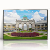 Acrylic print of European scenery with silver frame, featuring muted earth tones, ideal for modern art wall decor.
