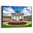 Black and white vintage poster art of a European landscape on framed canvas, suitable for bedroom decor.