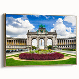 Framed canvas depicting a vintage landscape of a European city in black and gold tones, ideal for bedroom wall decor.