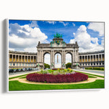 Vintage poster art of a scenic European landscape on a framed canvas, featuring colorful imagery against a black background.