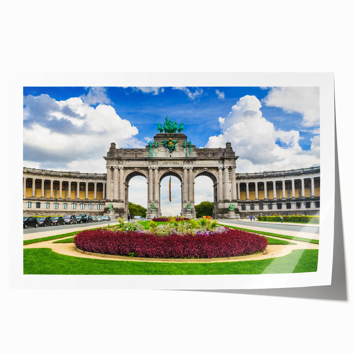 Rolled print of a European Belgian landscape with vivid green and blue tones, suitable for art wall dining room.