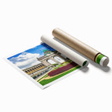 Extra large rolled print of a floral scene set in Belgium, in muted green and pink tones, ideal for classy bathroom wall art.