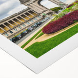 Art deco poster featuring a scenic European landscape in muted pastels on rolled canvas, ideal for dining room decor.