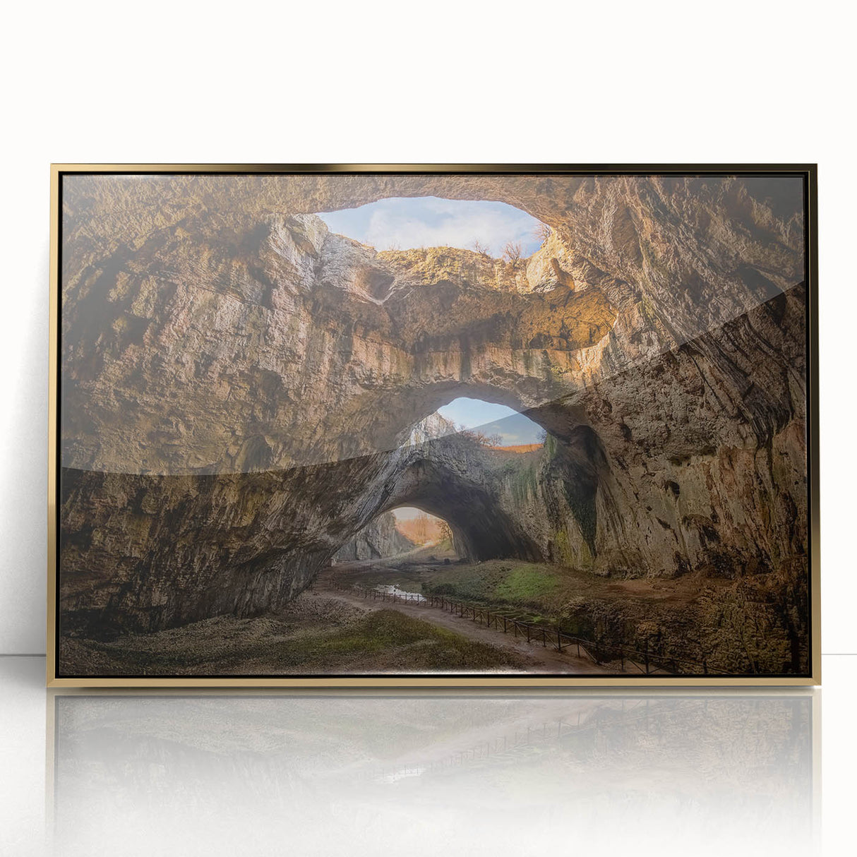 Framed acrylic print of a European Bulgarian landscape in muted earth tones, ideal for modern art wall decor.