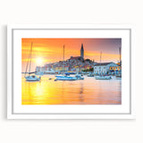 Textured abstract art print of a Croatian landscape in muted earth tones on a framed canvas, suitable for bedroom decor.