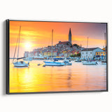 Black and white framed canvas depicting a vintage-style Croatian landscape, ideal for bedroom wall art.