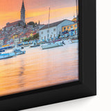 Black framed canvas of a textured, colorful Croatian landscape, ideal for extra large living room wall art.