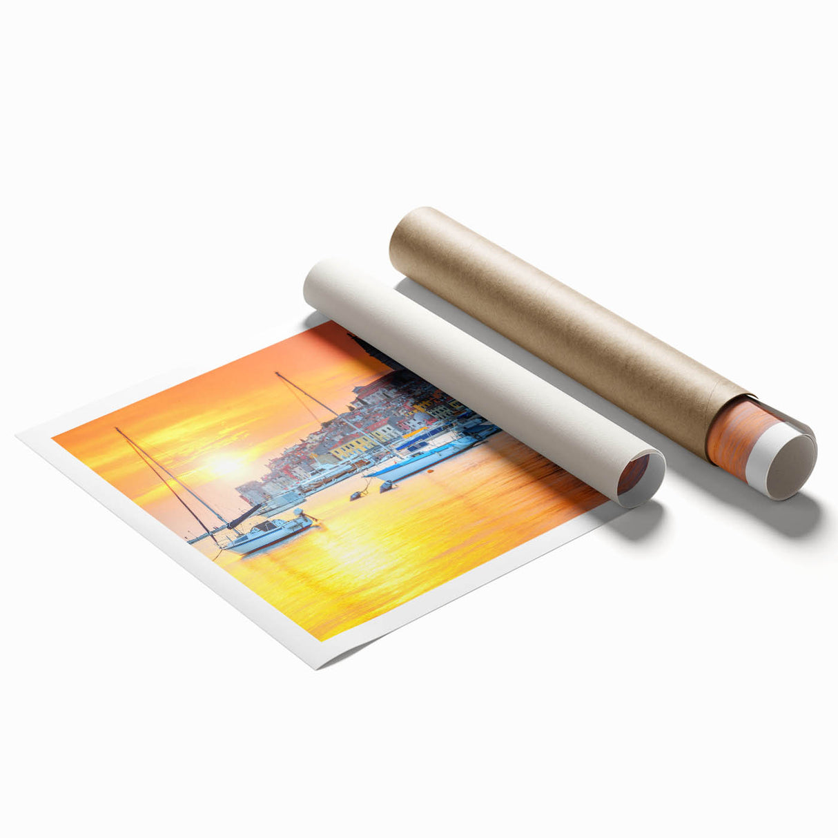 Extra large rolled print of a Croatian landscape with vibrant floral elements, ideal for classy bathroom wall art.