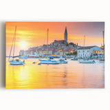 Black and white photograph of a scenic Croatian coastline on stretched canvas.