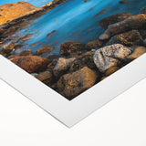 Art deco poster of a European Cyprus landscape in muted earth tones on rolled canvas, suitable for dining room wall art.