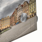 Acrylic print of a large abstract depiction of Prague in muted earth tones, suitable for dining room art.