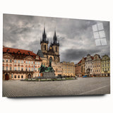 Large acrylic glass print of Prague scenery in muted earth tones, ideal for bedroom or dining room art.